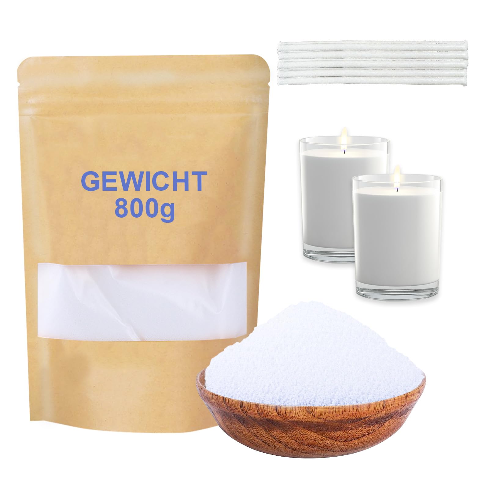  **Süßkerzenwachs 800g mit Dochten für Rauchfreie Feuerung, Pflanzliches Wachs, Weiß**
| **800g Kerzensand mit 10 Dochte