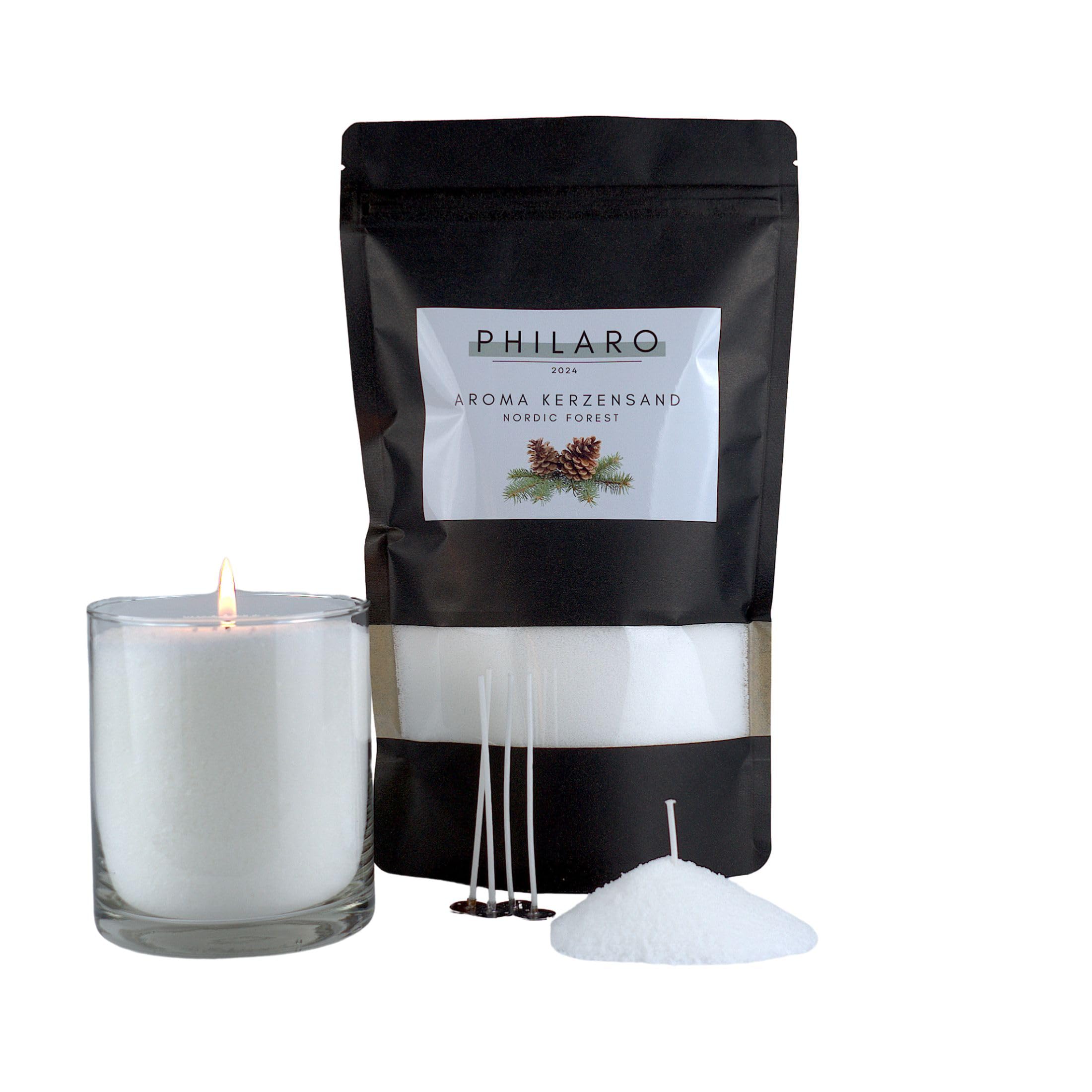 Nordic Forrest Kerzensand mit Duft - 400g inkl. 4 Dochte - Aromasand für kreative Kerzenherstellung - Kerzenalternative