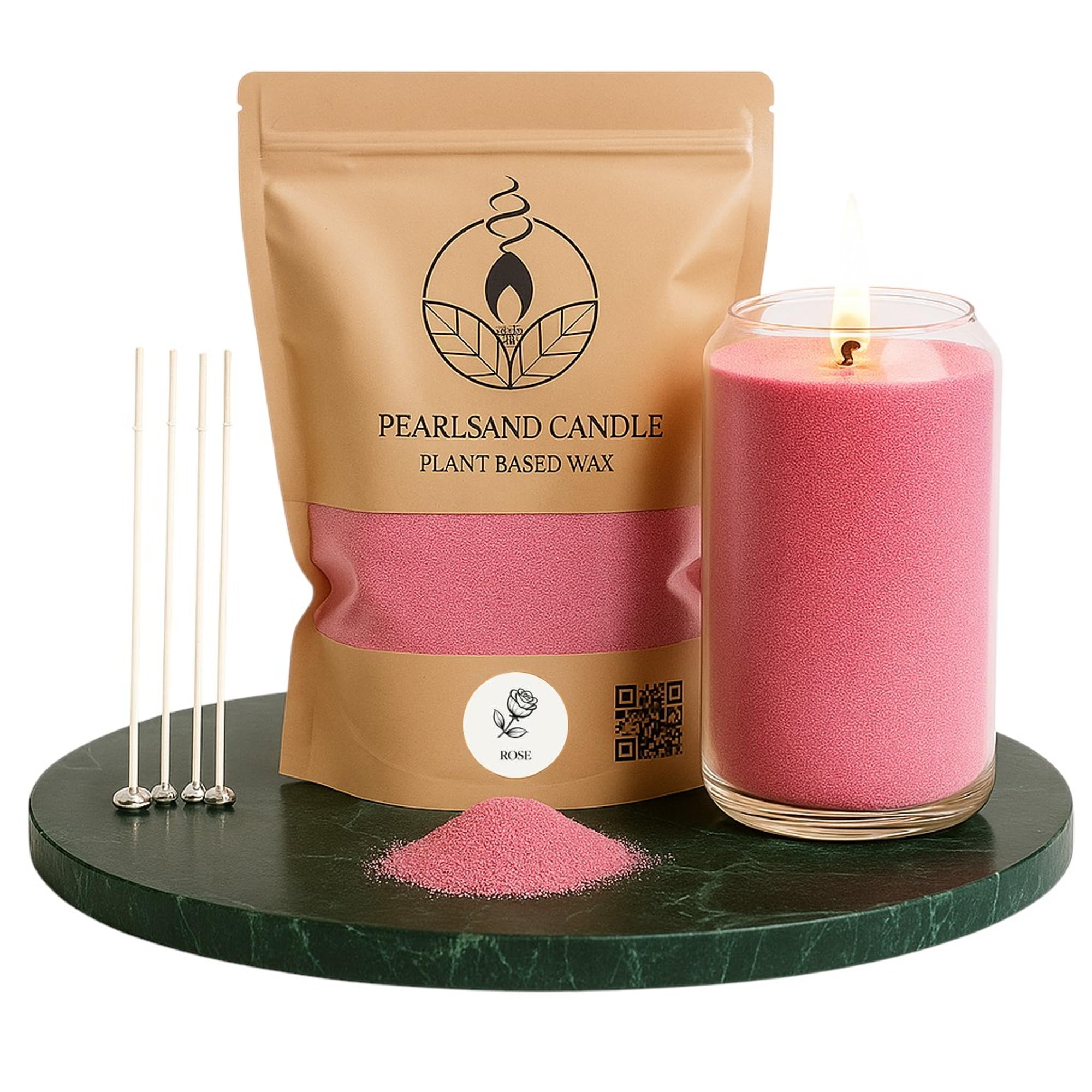 NaDeco Kerzensand mit Duft und Docht - DIY Kerzenbasteln für Hausdecoration - Pflanzliches Wachs Granulat - 400g Rose